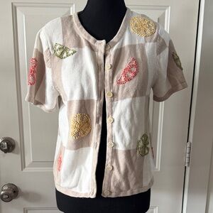 Vintage y2k Christopher & Banks Hand Embroidered Fruit Grandma Cardigan Small